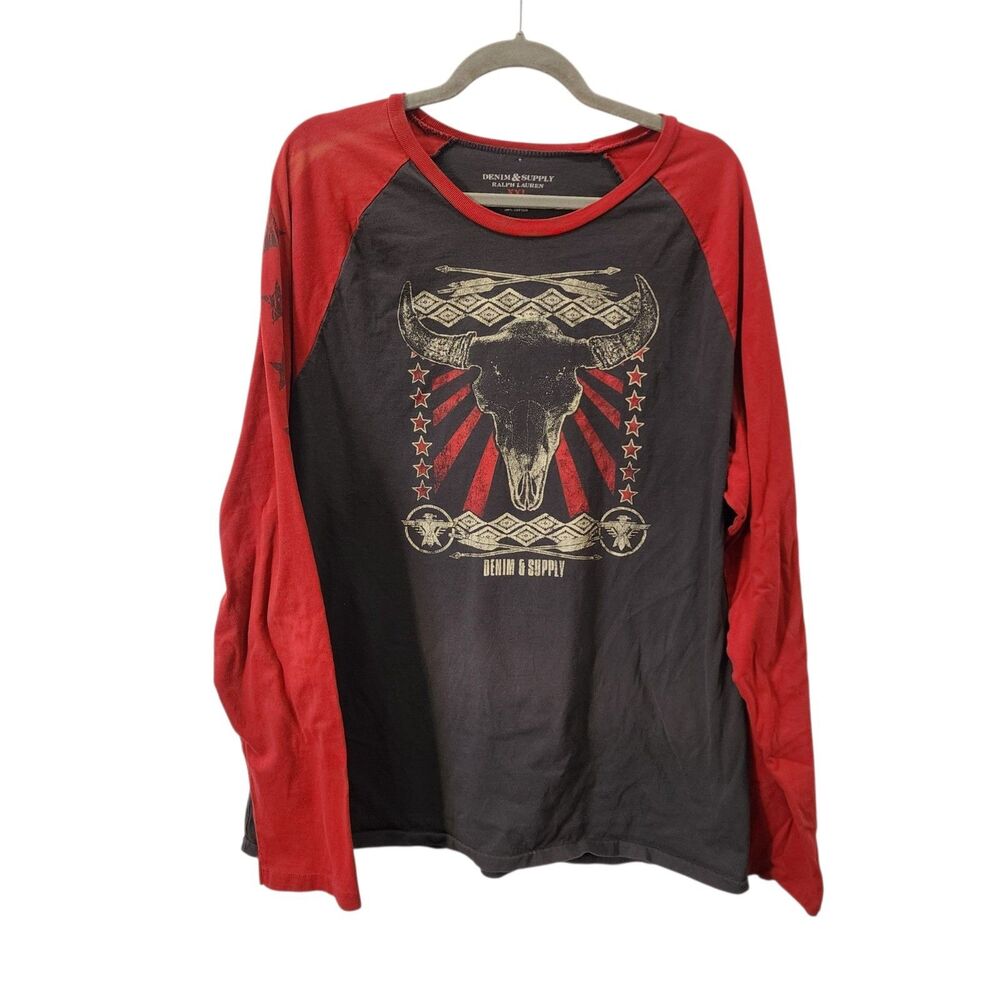 Ralph Lauren Denim Supply Skull Graphic Raglan Shirt Western XXL - Picture 1 of 5